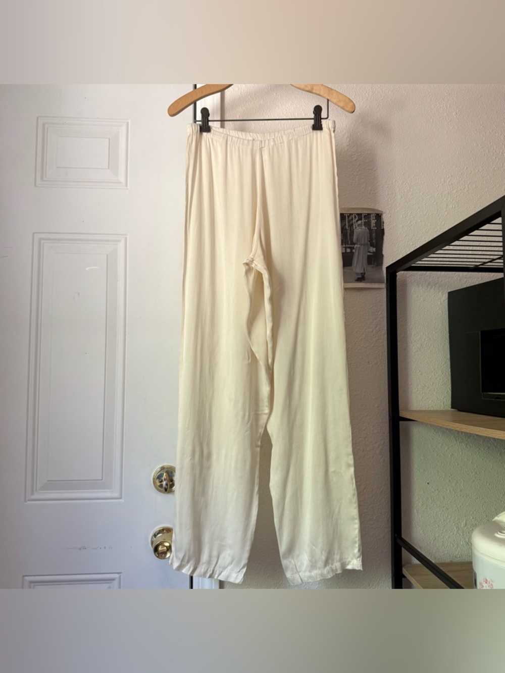 FRETTE ivory cream silk wide straight leg pull on sleep pajama lightweight pants